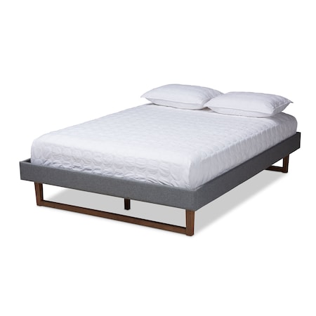 Baxton Studio Liliya Dark Grey Upholstered Walnut Finished Full Size Platform Bed 156-9413